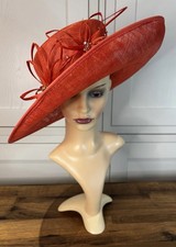 J Bees Burnt Orange Sinamay Crystal Feather Hat Mother Guest Wedding Races Party