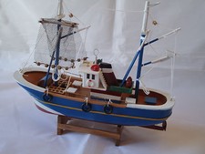  Wooden Model Fishing Boat Trawler With Nets On Stand Hand Made -maritime Ship 