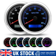 85mm Boat Tachometer Gauge 0-8000 RPM Rev Counter 7 Colors LED for Car Marine UK