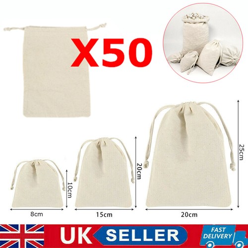 50pcs natural linen drawstring - natural,