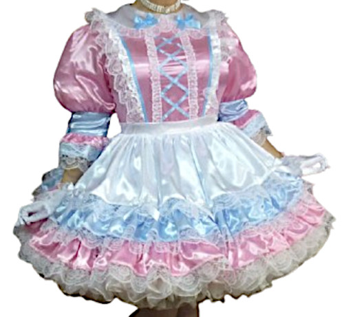 Pink blue white - white, satin
