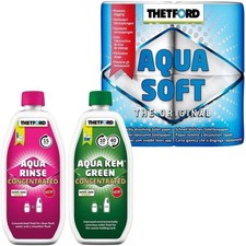 Aqua Kem Concentrate Green + Rinse + Aqua Soft Toilet Roll Camping Motorhome