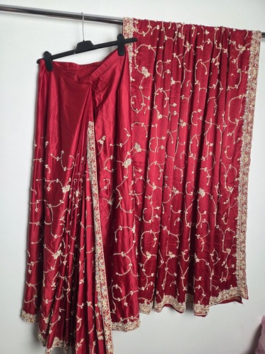 Red satin bridal - red, saree