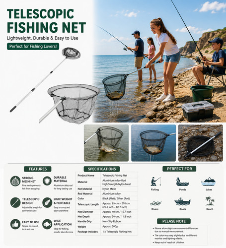 Folding fishing pole landing - pole,