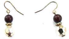 Dark maroon ball & faceted silver tone beads, short drop earrings - pierced