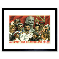 Vintage Ad USSR Communism Komsomol Lenin Stalin Poster Framed Art Print 12X16 In