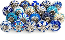 Ceramic Door Knobs Assorted - Round Cabinet Drawer Handles (20 Pack) Belle Vous
