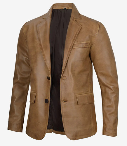 Mens camel leather blazer - camel,