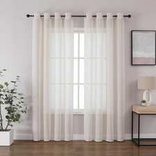 Voile Sheer Curtains 84" 2 Panels Eyelet Linen Net Bedroom Kitchen Home Linen