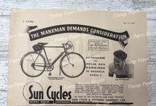 Manxman Sun Cycles & Fittings Birmingham Sid Patterson 1951 vintage print advert