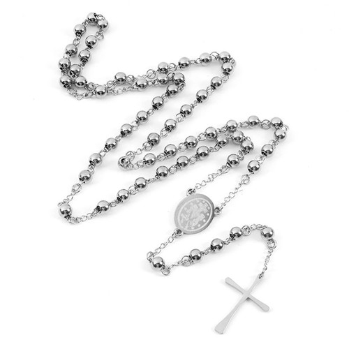 Silver stainless steel rosary - steel,