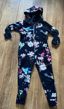 TED BAKER,BLUE,EXOTIC BIRD/FLORAL,HOODED ONE-PIECE SLEEP-SUIT/ROMPER AGE 7-8