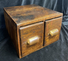 Vintage Index Filing Cabinet Wooden 2 Drawer