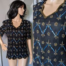 Vintage After Six Ronald Joyce Silk Beaded Top Blouse Evening 10 12 38