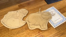 Vintage Brown Bag Cookie Art / Mold / Rocking Horse & pig Stoneware With Recipe 
