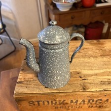 Vintage Small-Sized Blue / Grey Speckled Enamel Coffee Pot - Great!