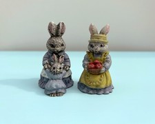 Vintage Miniature Painted Ceramic / Resin Bunny Rabbit Figures, 1990s