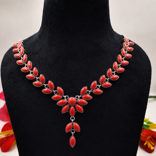 Red coral gemstone handmade - red,