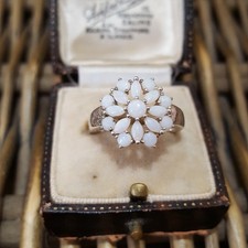 Genuine Australian White Opal Sterling Silver Ring UK Size L, US 5.75, Snowflake