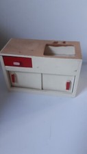 Vintage Early Barton/Dol Toi? Dolls House White/Red Sink Cupboard 1:16 1960's