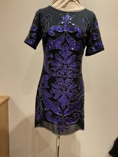 Frock and Frill Sequinned Dress 12 Black Purple Gold Slight Stretch Party Club