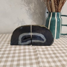 Large BLUE Agate Geode Natural Bookends and Druzy Accents very heavy