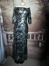 NEW Dress 6 Grey  Silver Sequin Quiz Ballgown Bardot Sleeves Evening Gatsby Maxi