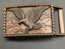 ? Vintage Brass Eagle Belt Buckle – Western Style 1980s – Rope Border Design