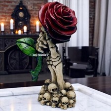 Skeleton Hand Red Rose Skull