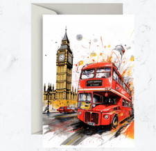 Personalised London Bus/Big Ben Painting Art Style Birthday Card