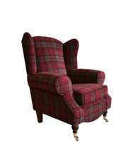 Accent Wing Back Queen Anne Cottage Chair Lana Red Tartan Dark Wood Castor Legs