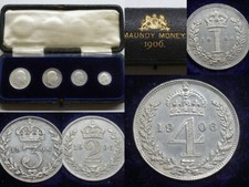 Edward VII 1906 Silver Maundy Set 4d, 3d, 2d & 1d : nUnc in original dated case