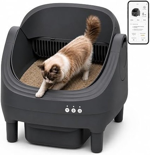 Self cleaning cat litter box - cat,