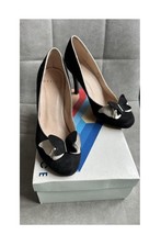 Office London Women Black Suede Gold Shoes Heels Butterfly Size Uk 4/ EU 37