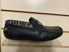 LAMBRETTA MENS SMART BLACK LEATHER SLIP ON SHOES