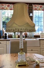 Stunning Vintage Crystal Cut Glass And Brass Table Lamp With Gold Coloured Shade