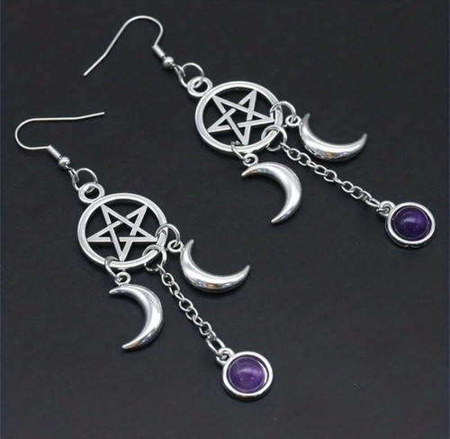 Triple moon earrings pentagram - triple,