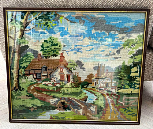 Framed cross stitch picture - framed,
