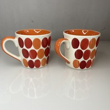 Whittard Of Chelsea • 2 Small Mugs • Orange Red Dots Hand Painted • Retro Design