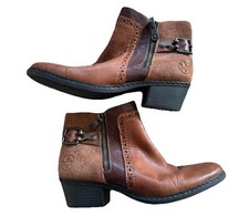 Rieker Ladies Tan Leather & Suede Side Zip Ankle Boots UK 5 EU 38