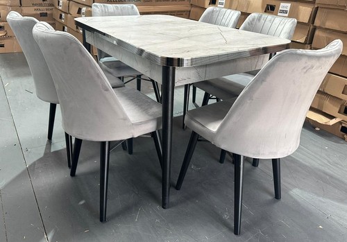Grey and black marble dining - and,