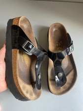 Birkenstock Papillio Gizeh Birko-Flor black patent  platform sandals uk 5 eur 38