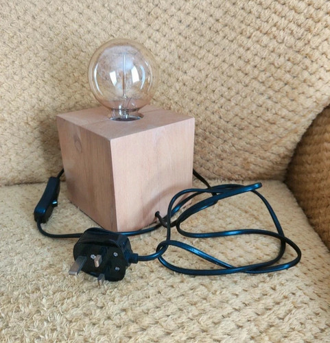Vintage wooden cube - wooden, lamp