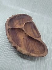 Hand Carved Wooden Portion Partition Serving Bowl Nipples Trinket Tray Tiki