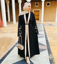 Dubai Open Abaya Muslim Women Maxi Dress Kaftan Jilbab Robe Islamic Party SF25 D