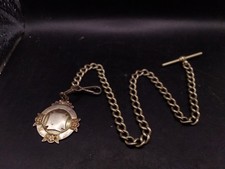 Vintage White Metal Watch Chain And Fob Approx 12"