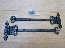 PAIR OF CORONET  cast iron door t tee hinges + cottage latch old English