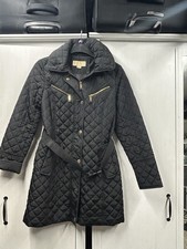 Michael Kors black quilted logo belt current style Mac coat size M UK size 12