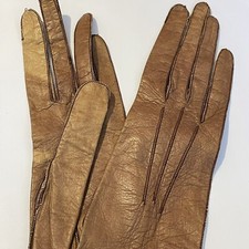 Antique Ladies Leather Gloves Long Brown Thin Leather Size 3 Prop Only