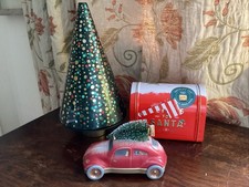 3 M&S Christmas biscuit Tins. Light Up Xmas Tree ,letters For Santa & Car w Tree